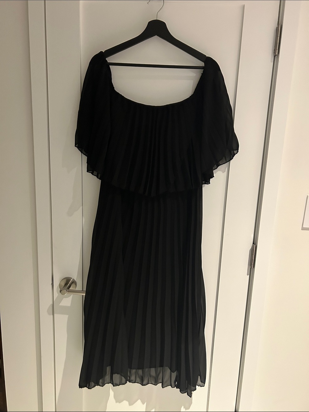 ASOS Black Pleated Off-Shoulder Midi Dress